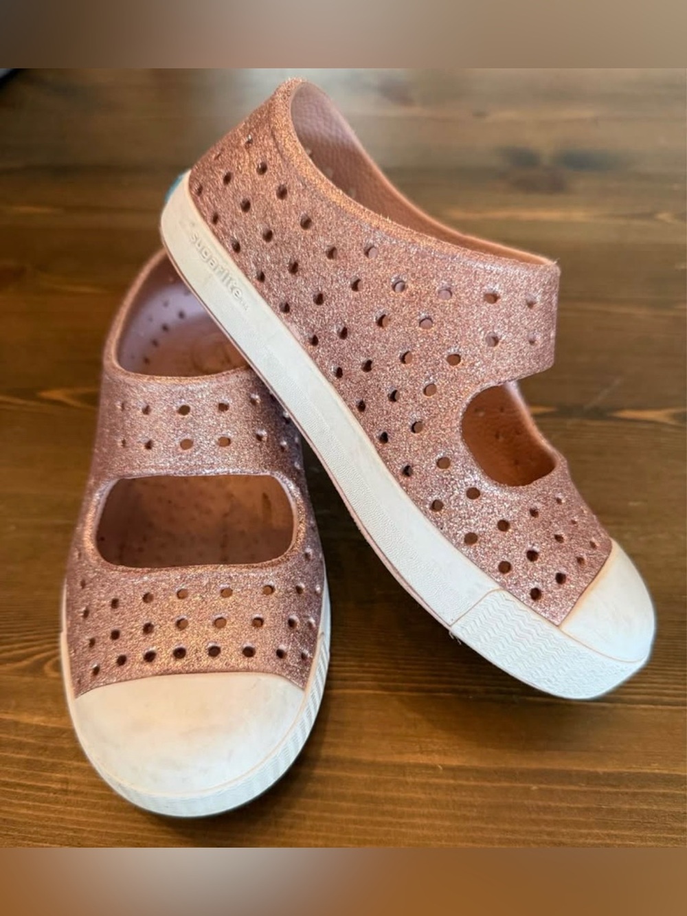 Native Shoes Kids Glitter Rose Gold Mary Jane Sneakers
